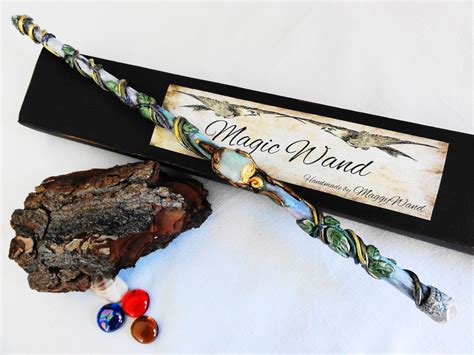 Magic Wand Wood Wand Spirit Wand Green Magic Wand With Etsy Magic