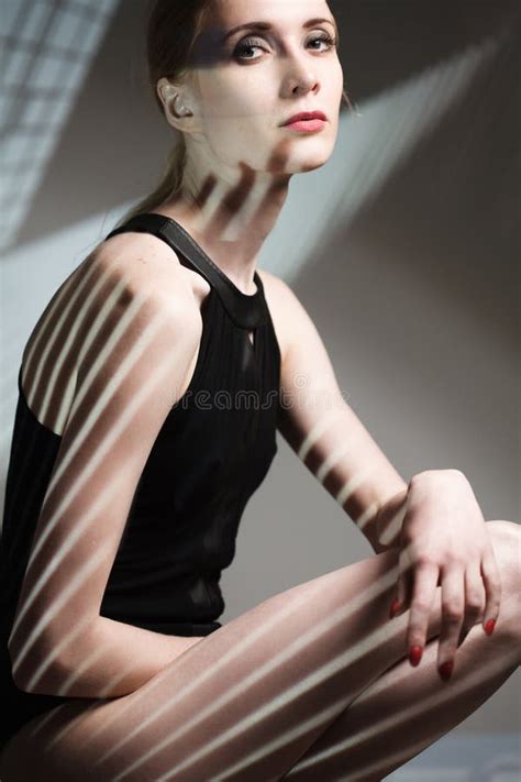 Fashion Art Studio Portrait Of Elegant Naked Lady With Shadow On Her Body Stock Photo Image Of