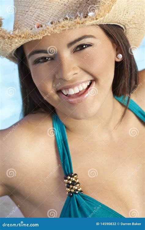 Beautiful Latina Woman In Bikini Cowboy Hat Stock Photography Image