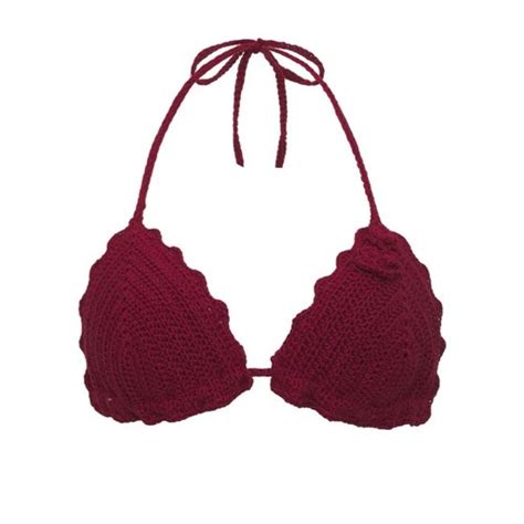 New Frankies Bikinis Chloe Triangle Crochet Knit Bikini Swim Top Ruby