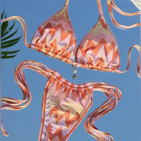 Zips Swim Nwt Y Kretro Stringy Pearl Beaded Triangle Pc Bikini Set Poshmark