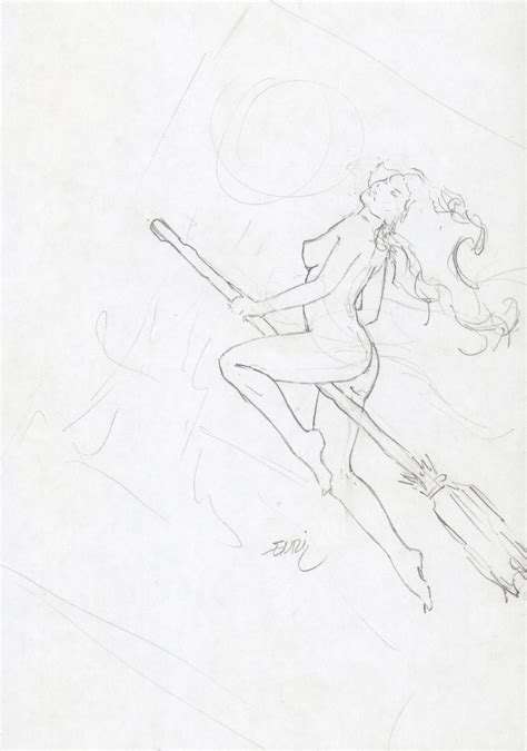 Nude Witch On Broomstick Pencil Art Signed By Enric Torres Prat