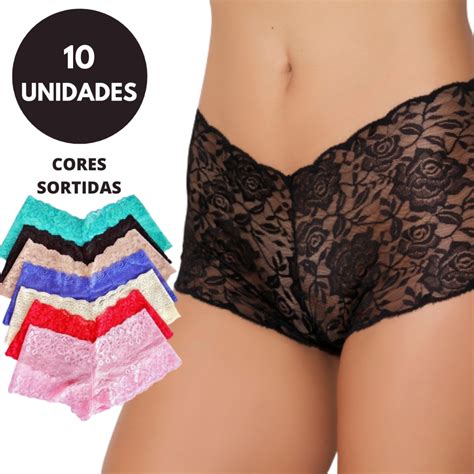 KIT Calcinha Calesson Short Caleçon Toda em Renda Lingerie Feminina Shopee Brasil