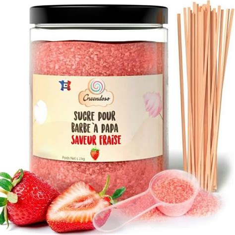 Sucre Barbe à Papa pour Machine 1 2 Kg Saveur Fraise 50 Bâtonnets