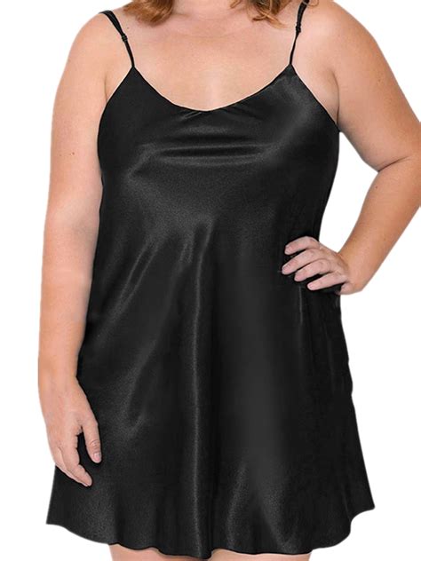 Springttc Women Plus Size Sexy Satin Silk Sleepwear Nightgown Slip Lingerie Dress L Xl