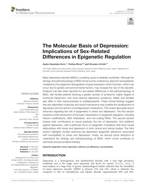 PDF The Molecular Basis Of Depression Implications Of Sex Related Differences In Epigenetic