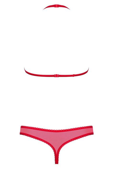 Completo Intimo Rosso In Tulle E Pizzo 2 Pz 870 Set 3 Milena Lingerie