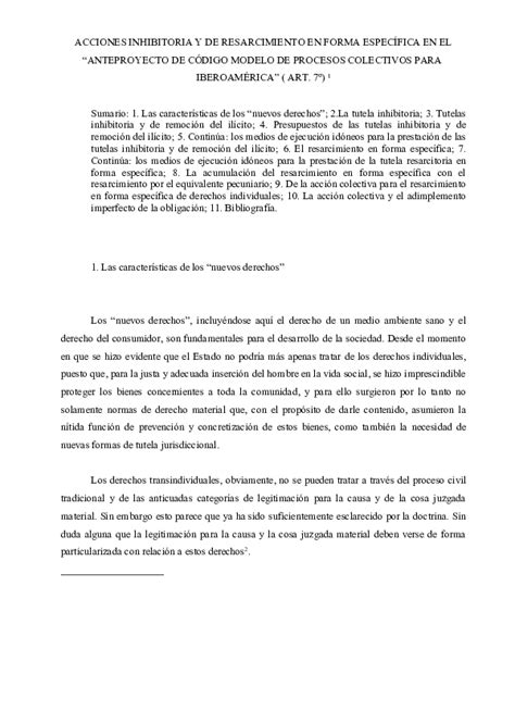 Doc Acciones Inhibitoria Y De Resarcimiento En Forma Especifica En El