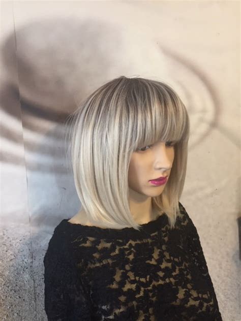 Blonde Ombre Short Wig With Bangs 12 Human Hair Mixed With Heat Friendly Fiber Etsy