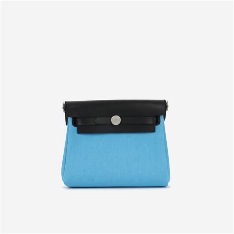 hermes mini herbag  bleu riviera canvas noir hunter palladium ha