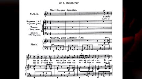 Georges Bizet Carmen Habanera L’amour Est Un Oiseau Rebelle Video Score Youtube Music