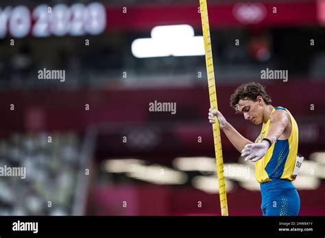 Mondo Duplantis participating in the Tokyo 2020 Olympics in the pole ...