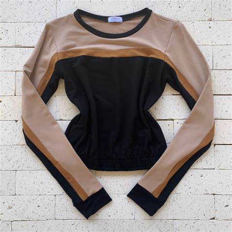 Conjunto Moletinho Manga Longa Barra El Stico Preto E Nude Dondoca Moda Feminina