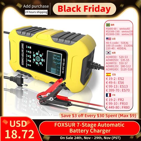 Foxsur Stage Automatic Battery Charger V A V A Car Charger For