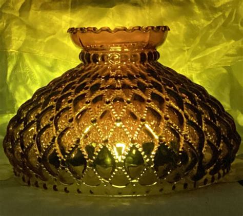 Amber Glass Lamp Shade 10 Fitter Diamond Quilted Measures 975