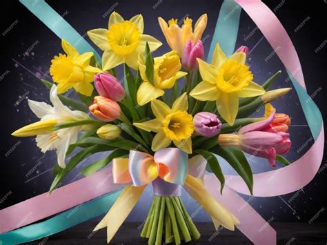 Premium Photo A Bouquet Of Vibrant Spring Flowers Like Daffodils