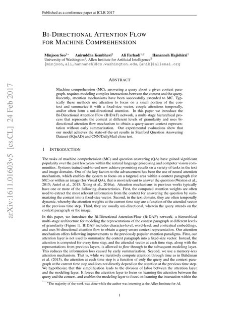 Bidirectional Attention Flow for Machine Comprehension | DeepAI