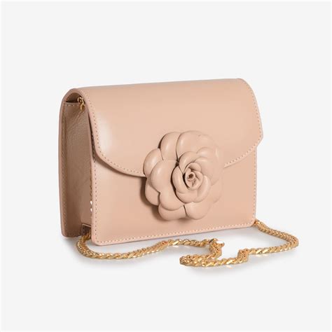 Nude Deri Gül Detaylı Kadın Çanta Flower Ayakkabı