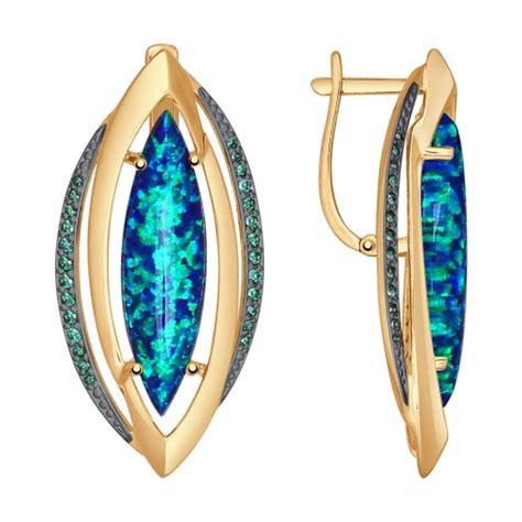 Золотые серьги с опалами и фианитами 000-266914 | Купить в рассрочку ...