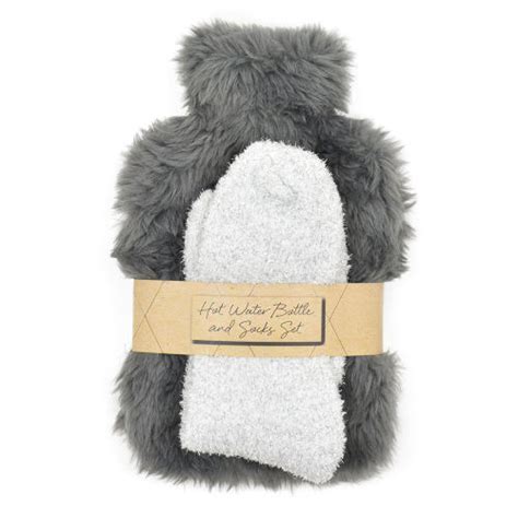Plush Hot Water Bottle And Socks Gift Set Grey Wholesale Hot Water Bottle Wholesale Homeware