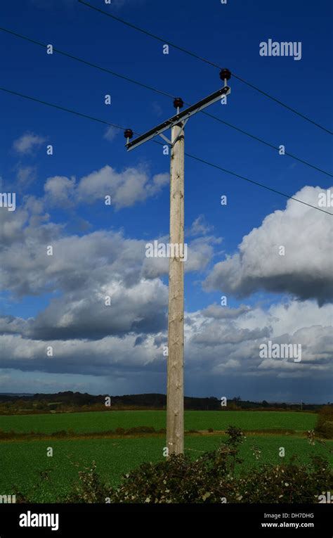 wooden electricity pole  english countryside stock photo alamy