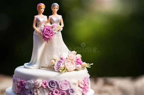 Wedding Cake Topper With Two Brides Figurines Of A Lesbian Couple Gay Marriage Concept Stock