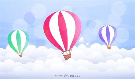 Descarga Vector De Globos Aerostáticos Ilustrados Sobre Nubes.