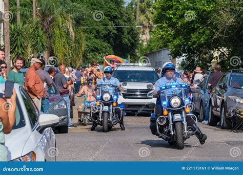 Police Officers In Front Of The Annual World Naked Bike Ride In New Orleans Editorial Photo
