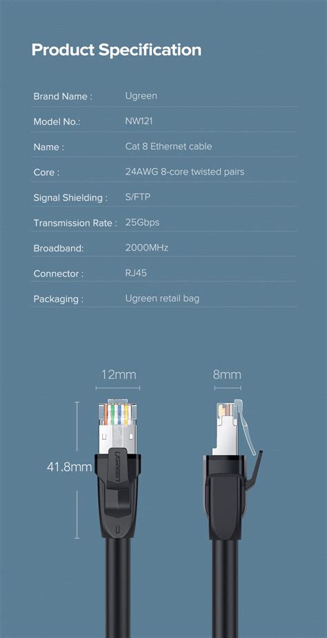 Cabo De Rede Ugreen Cat 8 Round De Alta Velocidade 2000 Mhz 25 40