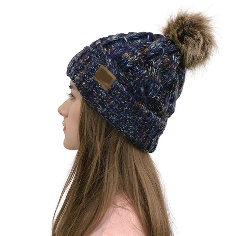 Женская Зимняя Шапка-бини CC с искусственным мехом, помпонами ...