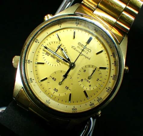 Rare Vintage Seiko Quartz Chronograph Watch Gold Color 7a28 7029