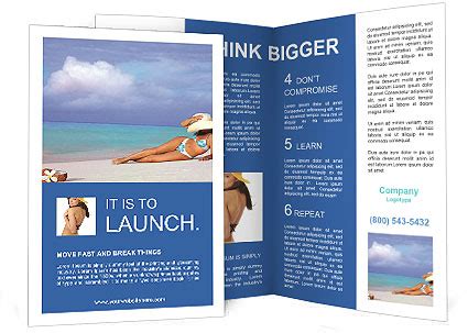 Fashion Model In Bikini Lying On Sand Brochure Template Design ID
