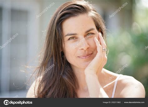 Portrait Attractive Year Old Brunette Woman Stock Photo By Goodluz