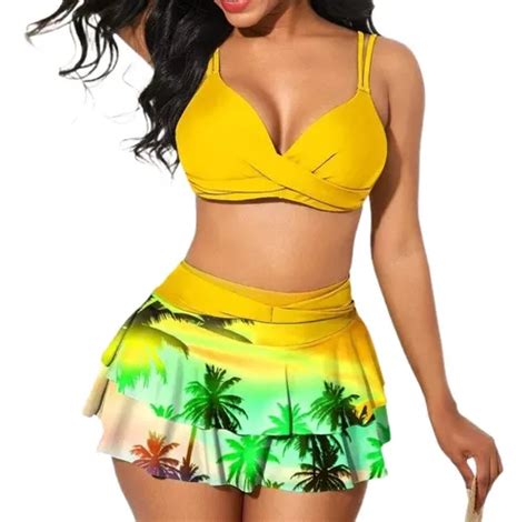 Conjunto De Bikini Estampado De Verano Para Mujer Con Volant Meses Sin Inter S
