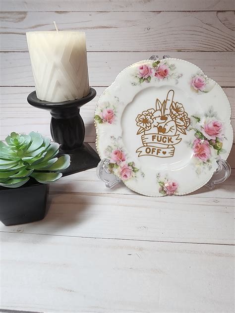 Fuck Off Middle Finger Rude Funny Upcycled Vintage Bone China Etsy