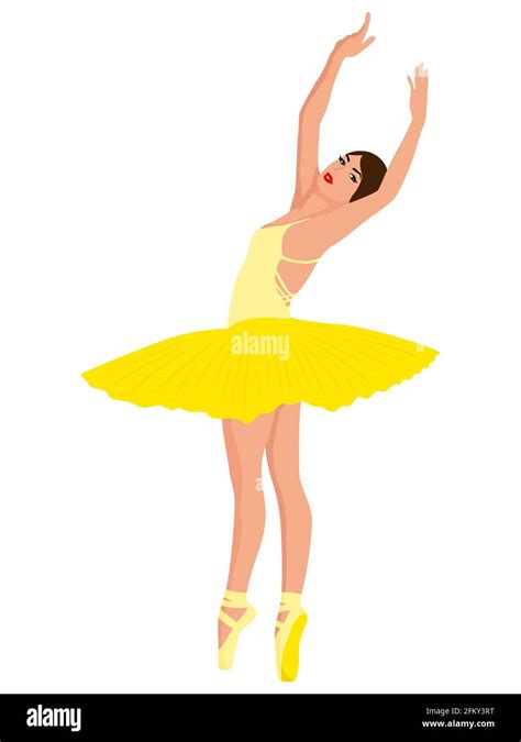 Beautiful Ballerina In Yellow Tutu Dress In Pointe Shoe Hand Drawing