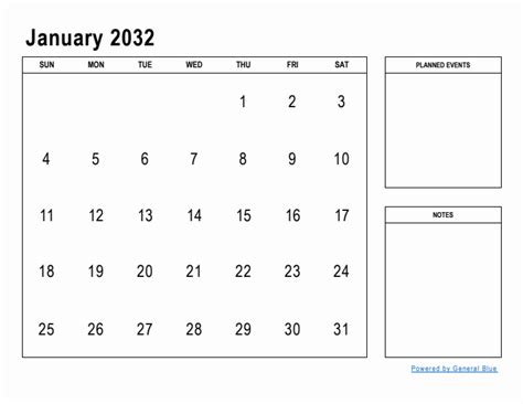 January 2032 Monthly Planner