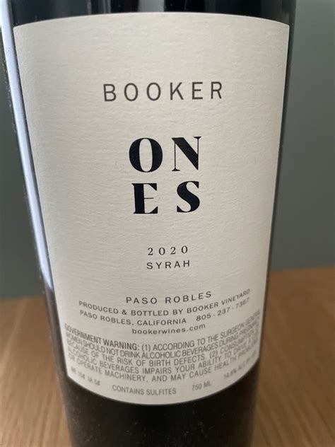 2020 Booker Vineyard Syrah Ones USA California Central Coast San