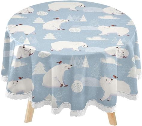 Hyjoy Cute Blue Polar Bears Round Tablecloth Inch Indoor Wrinkle Free