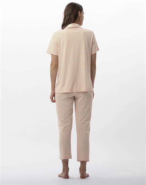 Striped Buttoned Pyjamas In Cotton And Modal FRUTTI Tangerine Lingerie Le Chat