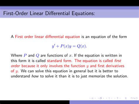 First Order Linear Differential Equations Solutions And Examples
