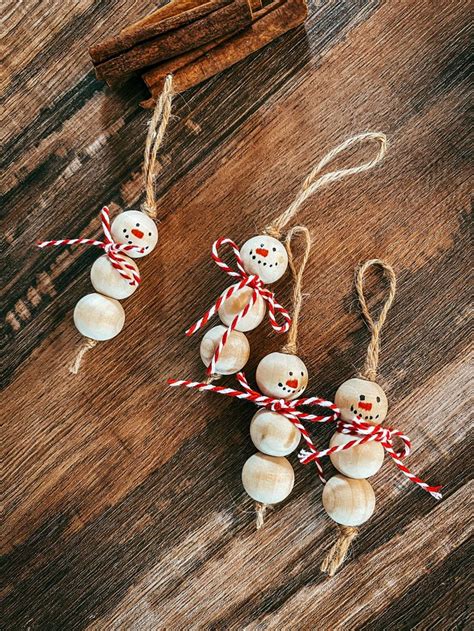 Handmade Snowmen Wood Bead Ornaments In Handmade Christmas