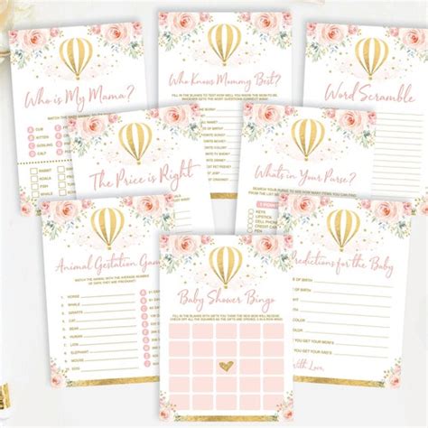 Pink Hot Air Balloon Baby Shower Games Package Seven Etsy
