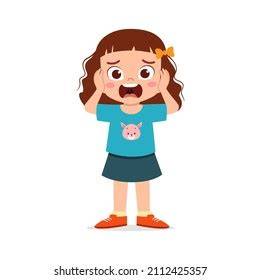 Cute Little Girl Crying Tantrum Expression Stock Vector (Royalty Free