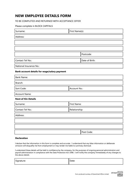 Uk New Employee Details Form Fill Online Printable Fillable Blank