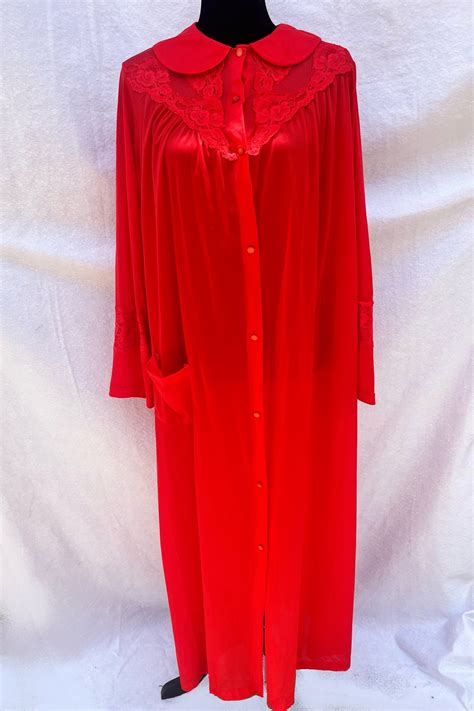 Red Maxi Dress Cherry Red Lingerie Vintage Lingerie Nylon Robe Vintage Red Dress Lingerie