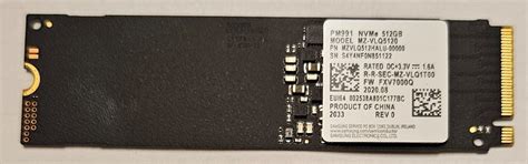Samsung NVMe PM991 SSD 512GB M.2 2280 80mm PCIe Gen3 x4
