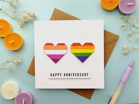 Lesbian Anniversary Card Personalised LGBT Gay Wedding Card LGBT Rainbow Heart Greeting Card