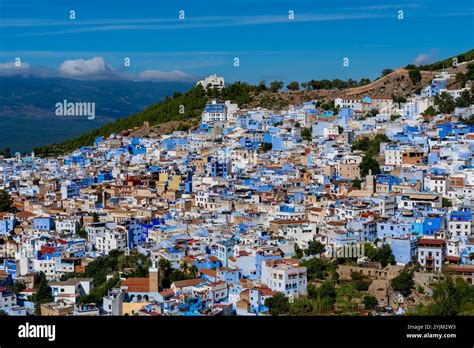 Panoramic view of Blue City, Chefchaouen, Morocco, Africa Stock Photo