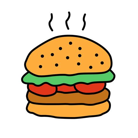 Delicious Burger Color Icon Traditional Hamburger Junk Food Isolated